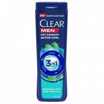 شامپو ضد شوره سر و بدن مردانه 3in1 Active Cool کلییر 400 میلی لیتری